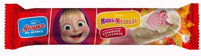 Мороженое "Мишка на Полюсе" Маша и Медведь" эскимо пломбир клубничный в белой глазури с взрывной карамелью 60г 2369